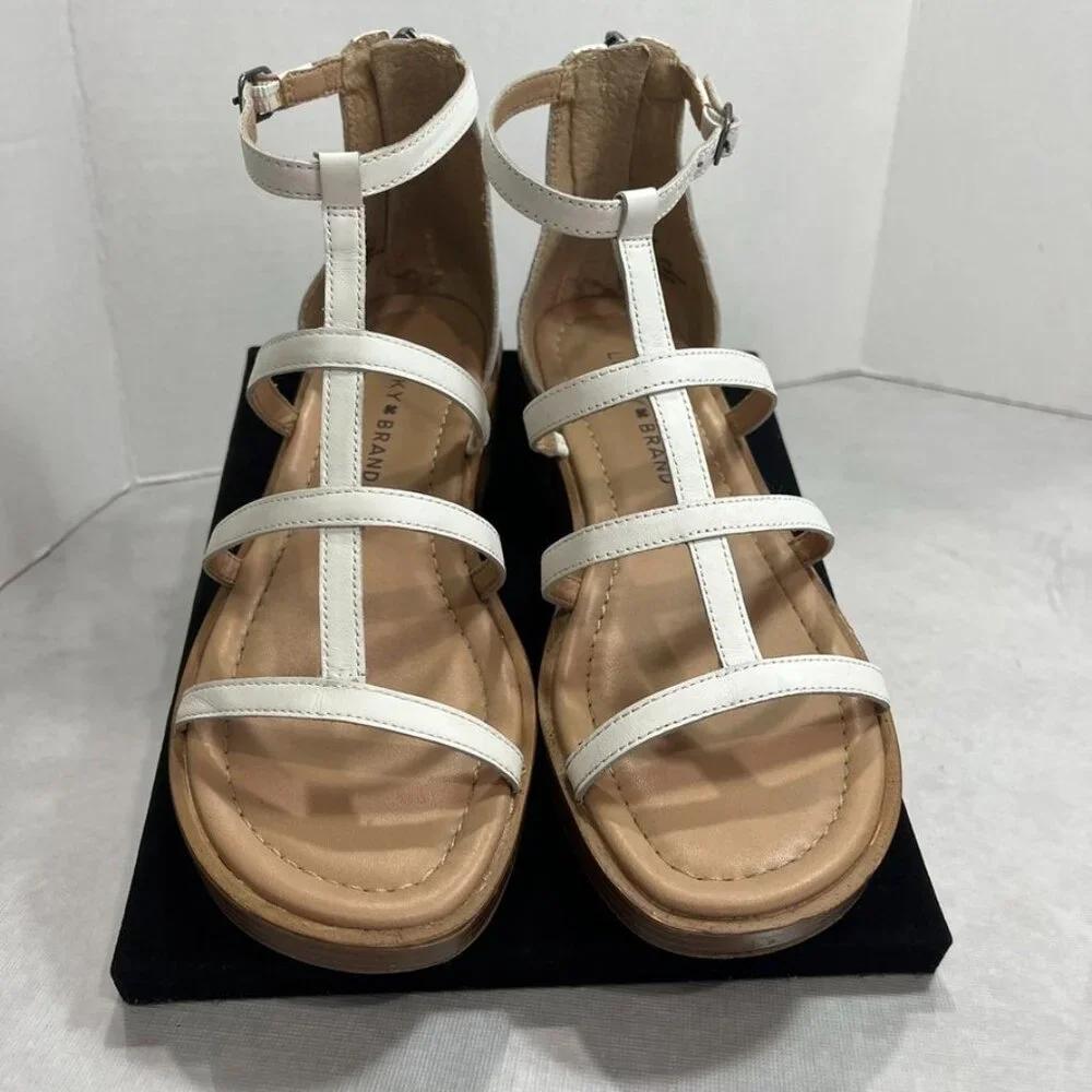 Lucky Brand LK-Elian Leather Strappy Sandals T-Strap White 6.5